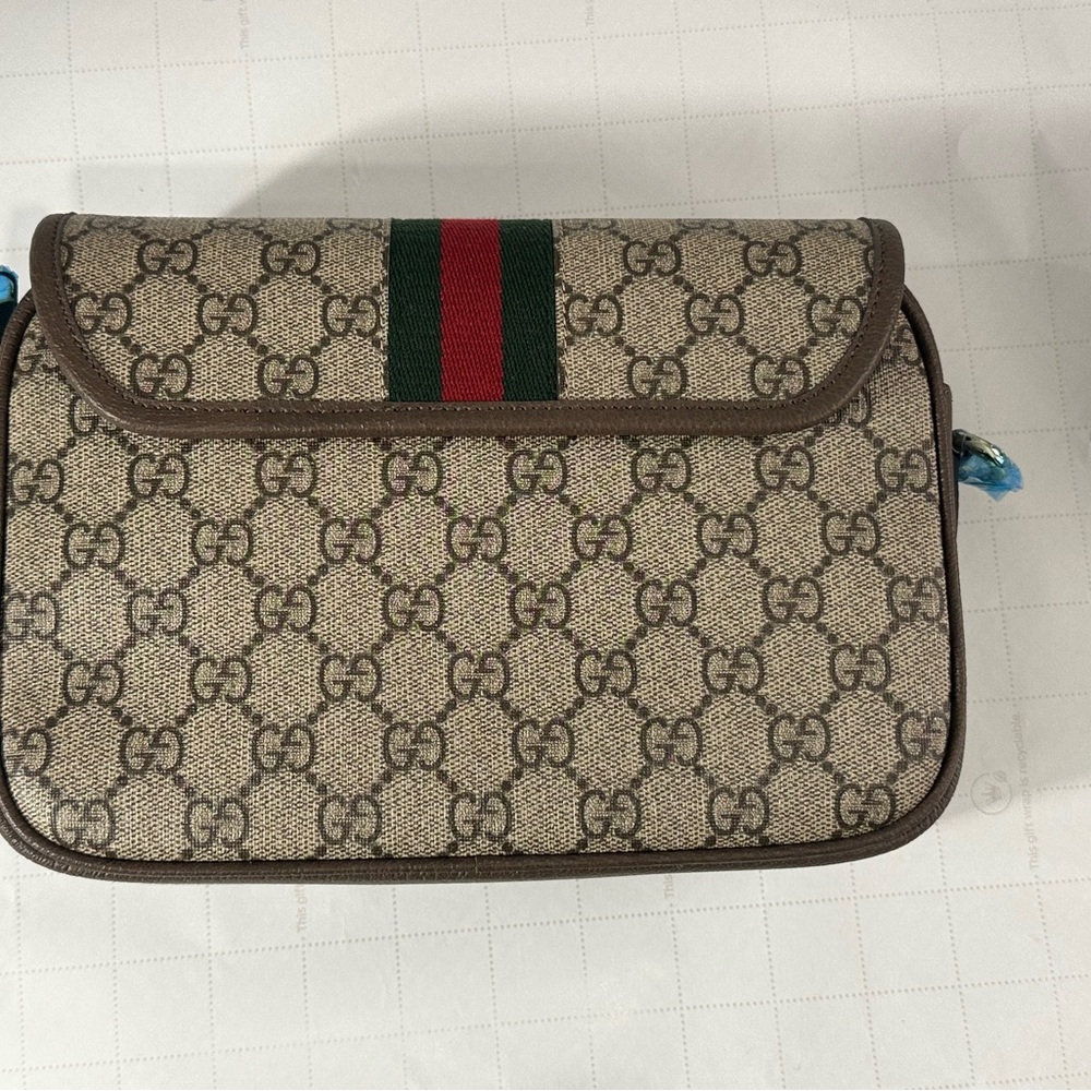 Gucci Tan and Brown Crossbody Bag with Red and Green Accent - Picture 3 of 15
